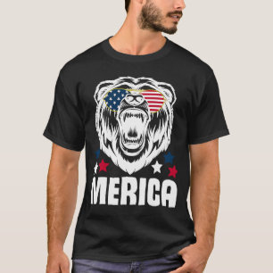 Merica Sunglasses 4th of July American Flag Bear T-Shirt