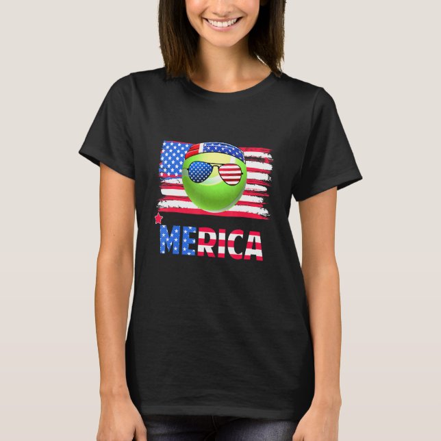 Merica Sunglasses American Flag Tennis 4th July T-Shirt (Front)