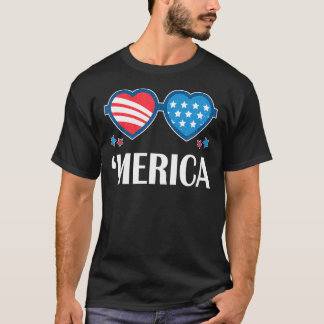 Merica Sunglasses With American Flag Heart For Dad T-Shirt