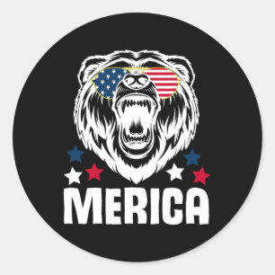 Merica Sungles 4th Of July American Flag Bear Desi Classic Round Sticker
