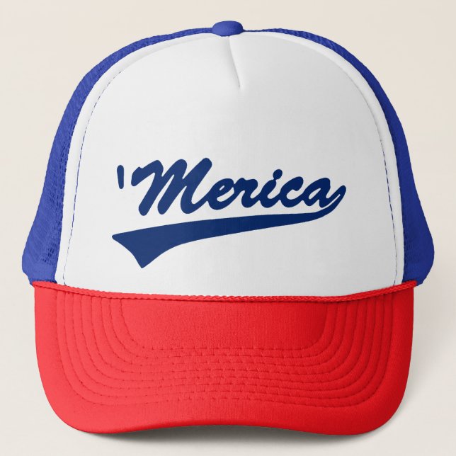 'Merica Swoosh Red White & Blue Trucker Hat (Front)