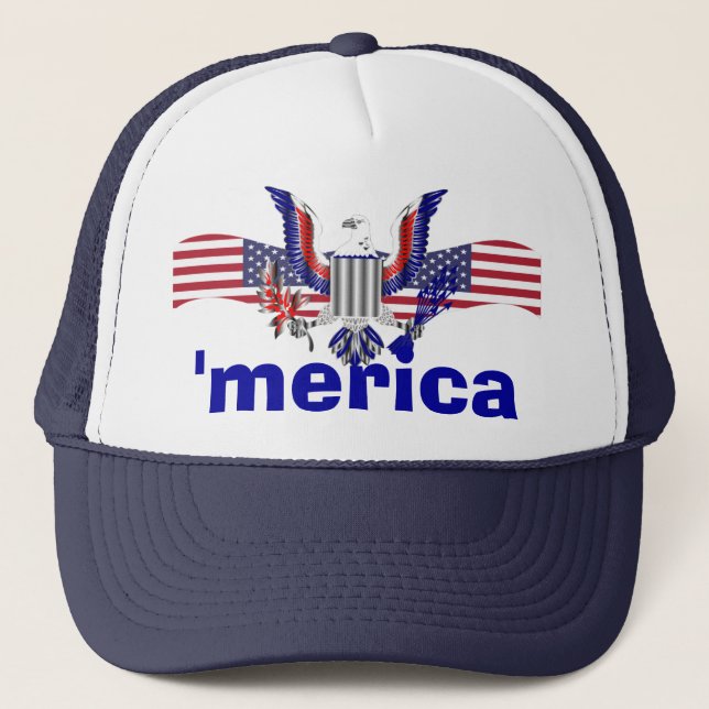 'merica text with eagle & American flag Trucker Hat (Front)
