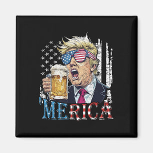 Merica Trump 4th Of July Funny Drinking Beer Men W Magnet