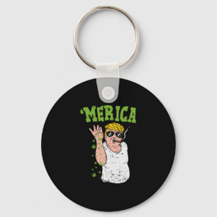 Merica Trump E Smoking Weed Funny Stoner Gift  Key Ring