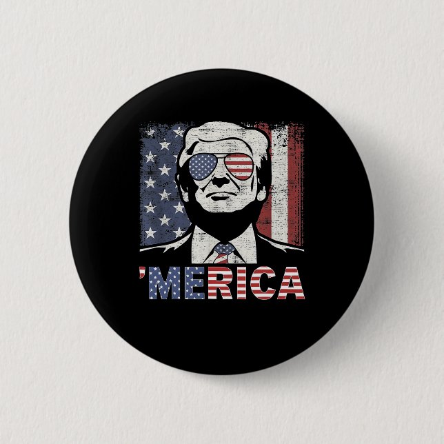 Merica Trump Happy 4th Of July Trump American Flag 6 Cm Round Badge (Front)