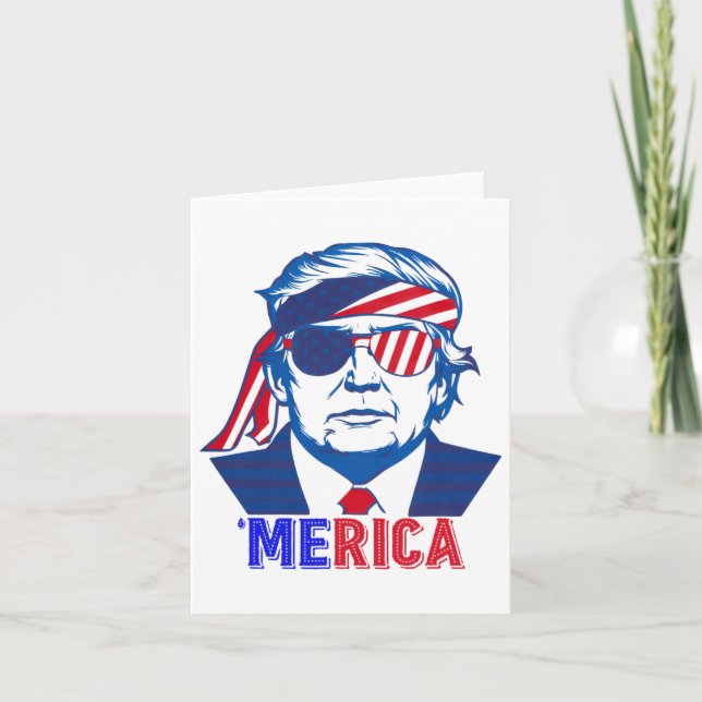 Merica Trump Happy 4th Of July Trump American Flag Card (Front)