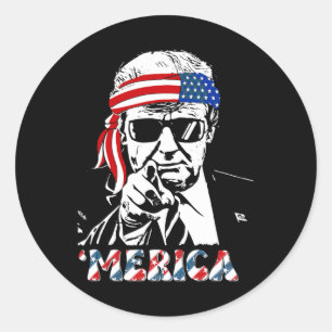 Merica Trump Happy 4th Of July Trump American Flag Classic Round Sticker