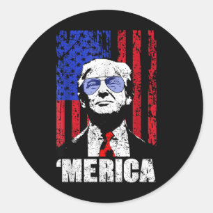 Merica Trump Happy 4th Of July Trump American Flag Classic Round Sticker