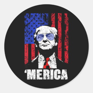 Merica Trump Happy 4th Of July Trump American Flag Classic Round Sticker