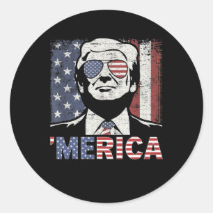 Merica Trump Happy 4th Of July Trump American Flag Classic Round Sticker
