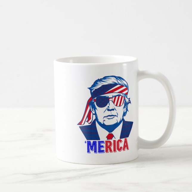 Merica Trump Happy 4th Of July Trump American Flag Coffee Mug (Right)