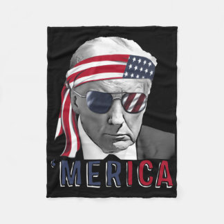 Merica Trump Happy 4th Of July Trump American Flag Fleece Blanket
