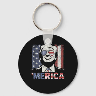 Merica Trump Happy 4th Of July Trump American Flag Key Ring