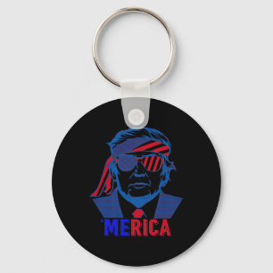 Merica Trump Happy 4th Of July Trump American Flag Key Ring