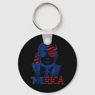 Merica Trump Happy 4th Of July Trump American Flag Key Ring