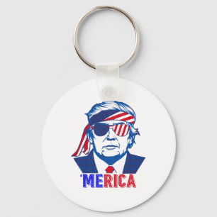 Merica Trump Happy 4th Of July Trump American Flag Key Ring