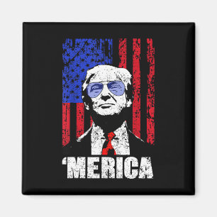 Merica Trump Happy 4th Of July Trump American Flag Magnet