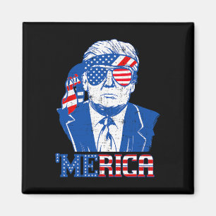 Merica Trump Happy 4th Of July Trump American Flag Magnet
