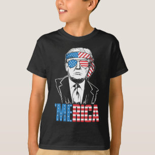 Merica Trump Happy 4th Of July Trump American Flag T-Shirt