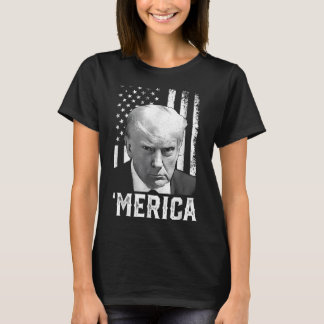 Merica Trump Happy 4th Of July Trump American Flag T-Shirt