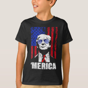 Merica Trump Happy 4th Of July Trump American Flag T-Shirt