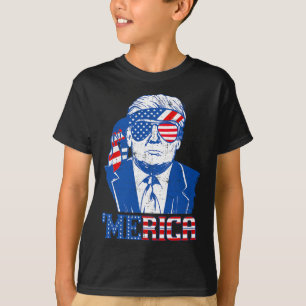 Merica Trump Happy 4th Of July Trump American Flag T-Shirt