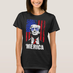 Merica Trump Happy 4th Of July Trump American Flag T-Shirt