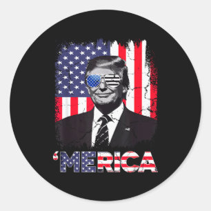 Merica Trump Make Christmas Great Again, Us Flag & Classic Round Sticker