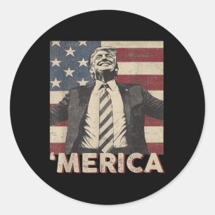 Merica Trump Usa American Flag 4th Of July Patriot Classic Round Sticker