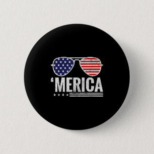 Merica Us America Flag Sungles 4th Of July Patriot 6 Cm Round Badge