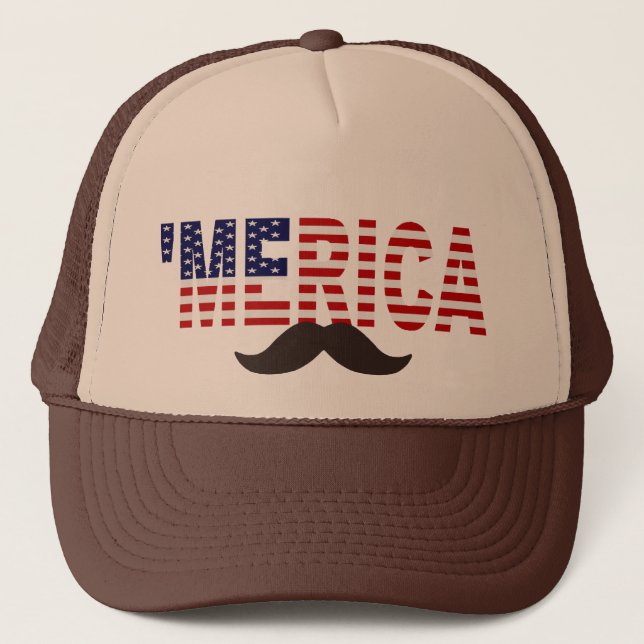 'MERICA US Flag Brown Moustache Hat (Front)