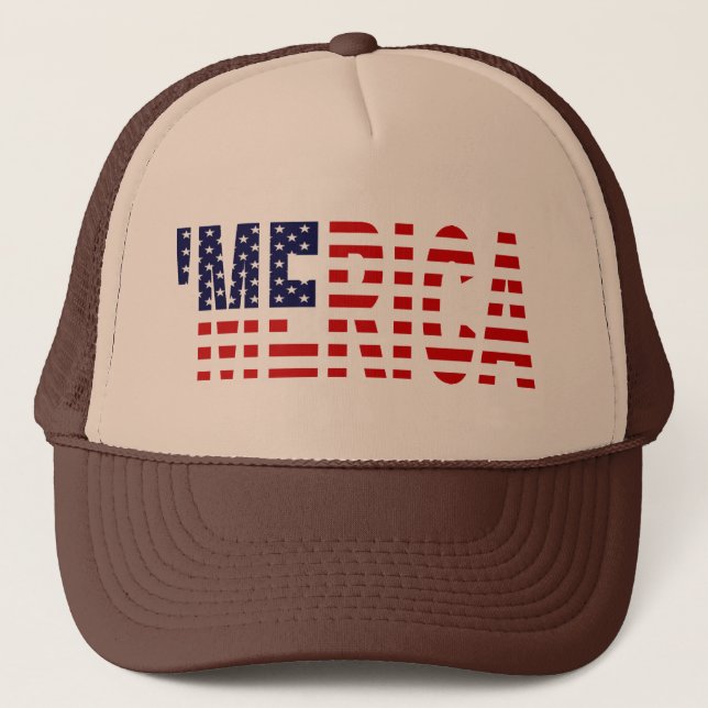 'Merica US Flag Brown & Tan Trucker Hat (Front)