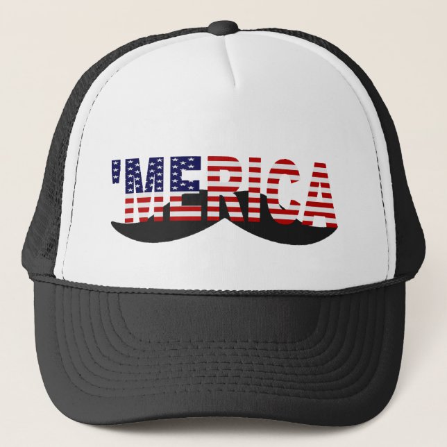 'MERICA US Flag Moustache Hat (Front)