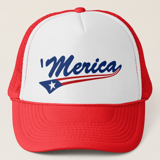 'Merica US Flag Swoosh Trucker Hat (Front)