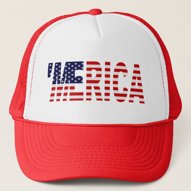 'MERICA US Flag Trucker Hat (red) (Front)