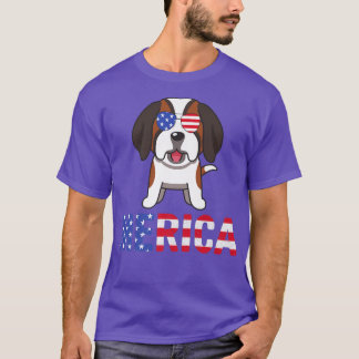 Merica USA Flag Bernard Dog Sunglasses Patriotic 4 T-Shirt