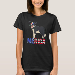Merica Usa Flag Border Collie Dog Sunglasses 4th O T-Shirt