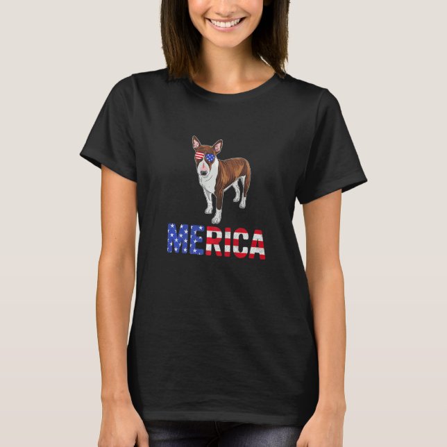 Merica Usa Flag Bull Terrier Dog Sunglasses 4th Of T-Shirt (Front)