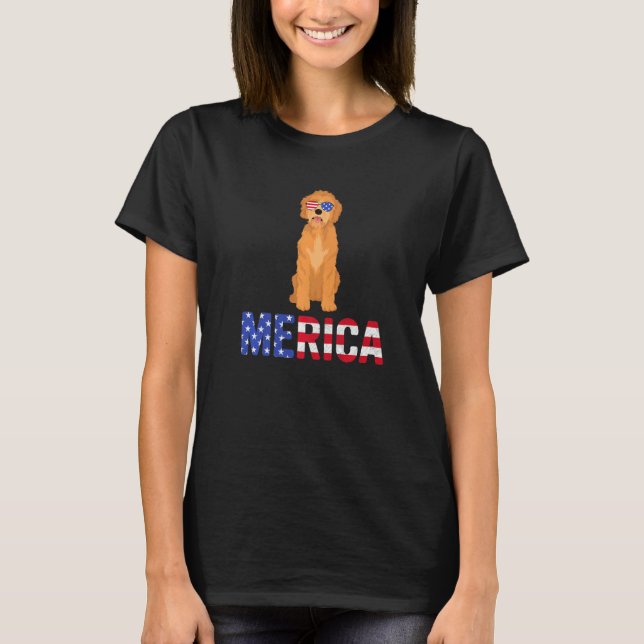 Merica Usa Flag Goldendoodle Dog Sunglasses 4th Of T-Shirt (Front)
