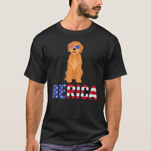Merica USA Flag Goldendoodle Dog Sunglasses 4th T-Shirt (Front)