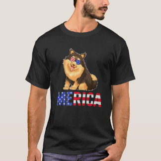 Merica Usa Flag Pomeranian Dog Sunglasses 4th Of J T-Shirt