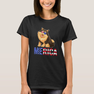 Merica Usa Flag Pomeranian Dog Sunglasses 4th Of J T-Shirt