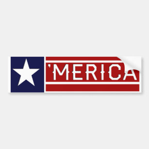 MERICA - USA Flag Shape Customizeable Text Bumper Sticker