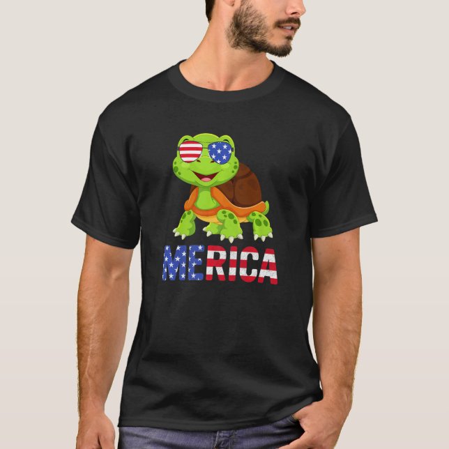 Merica Usa Flag Turtle Sunglasses Patriotic 4th Of T-Shirt (Front)