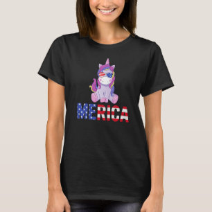 Merica Usa Flag Unicorn Sunglasses Patriotic 4th O T-Shirt
