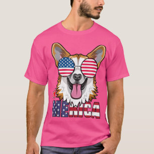 Merica USA Flag Welsh Corgi Sunglasses Patriotic 4 T-Shirt