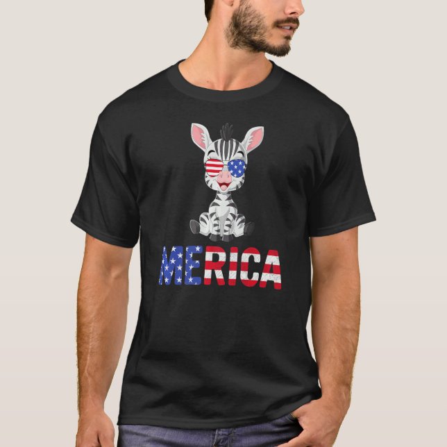 Merica Usa Flag Zebra Sunglasses Patriotic 4th Of  T-Shirt (Front)