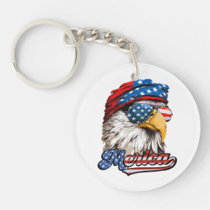 Merica, USA Patriotic Eagle Flag, 4th of July Key Ring