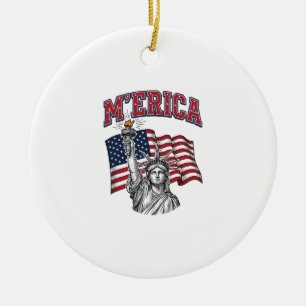 MERICA Vintage Liberty Patriotic Ceramic Tree Decoration