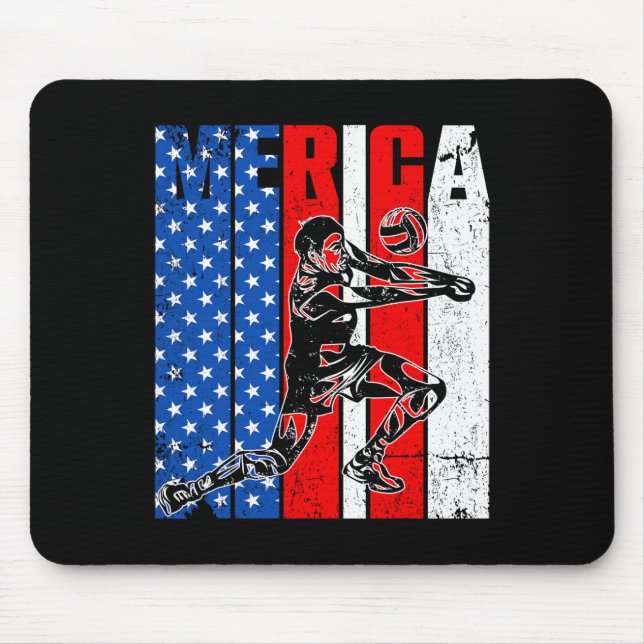 Merica Volleyll Player Usa Independence Day 4th Of Mouse Mat (Front)